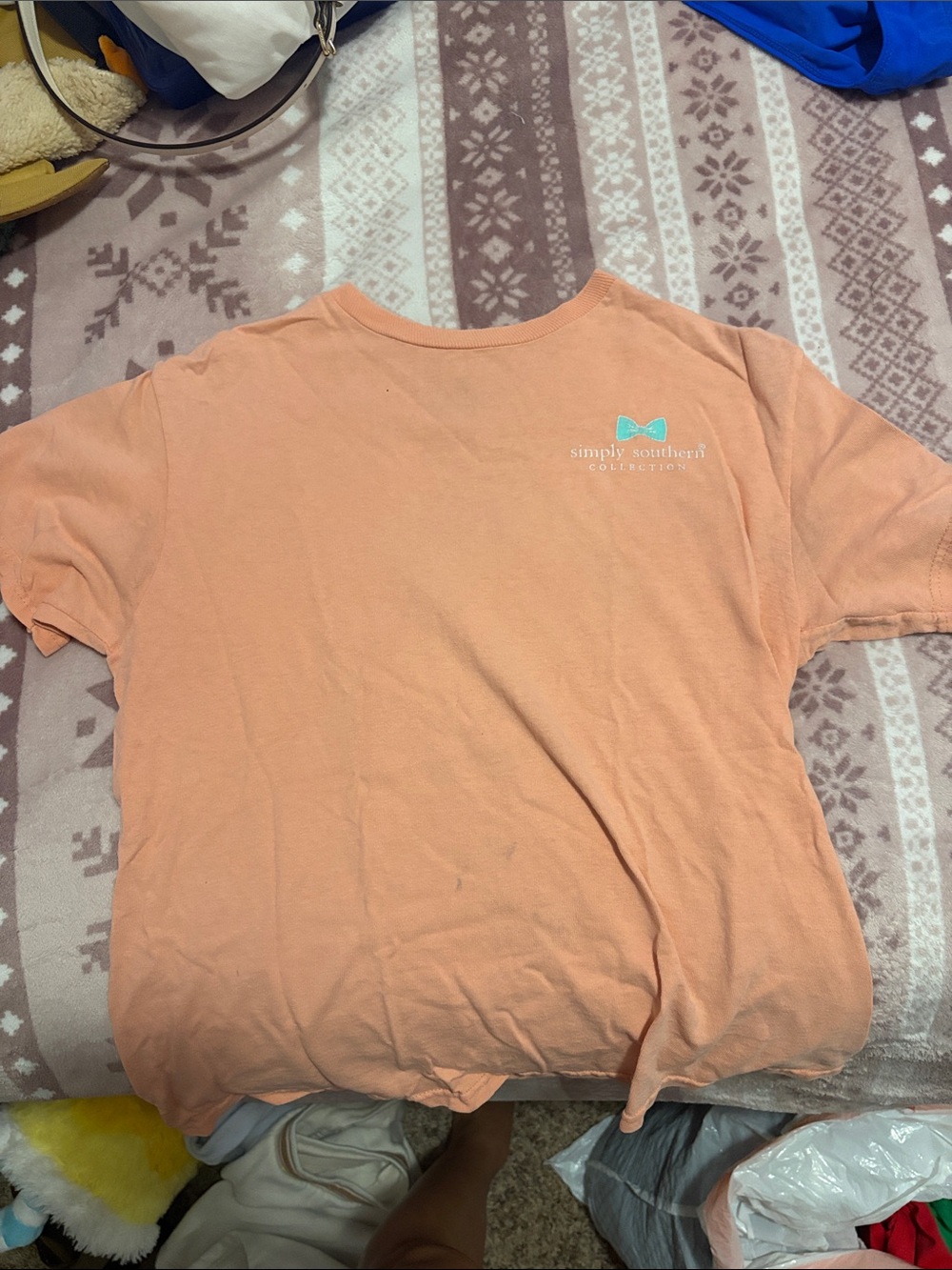 Simply Southern Peach Short Sleeve Tee with Teal Bow Logo